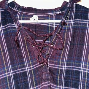 Mudd Purple Plaid Lace-Up Shirt